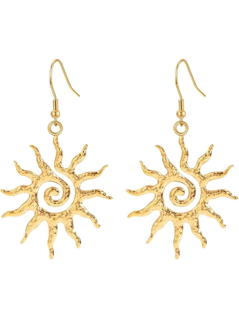 Large Sunburst Drop Earrings, Sterling Silver Hooks, Spiral Statement Jewelry
